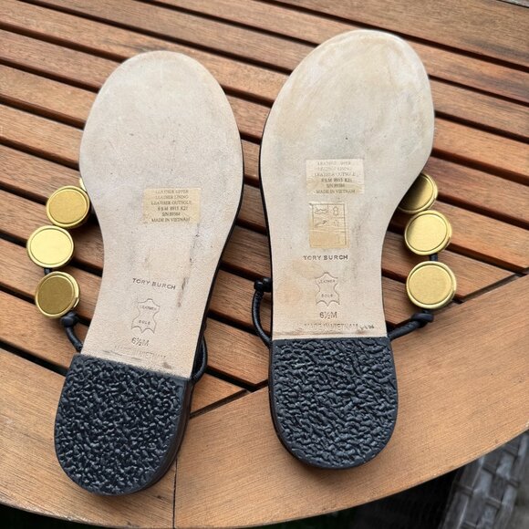 Tory Burch Capri Black and Gold Beaded Sandals For Women Size 6.5 - Picture 7 of 8